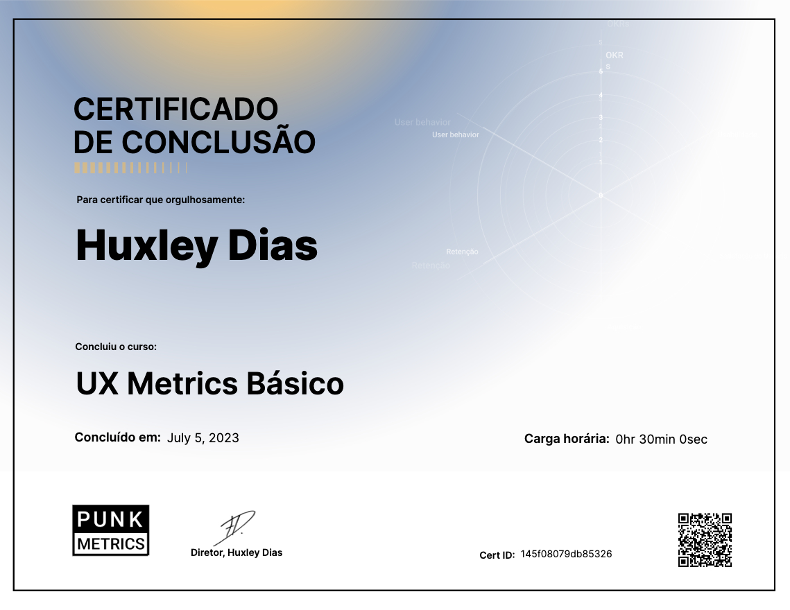 Certificado de conclusão de curso ux metrics básico.