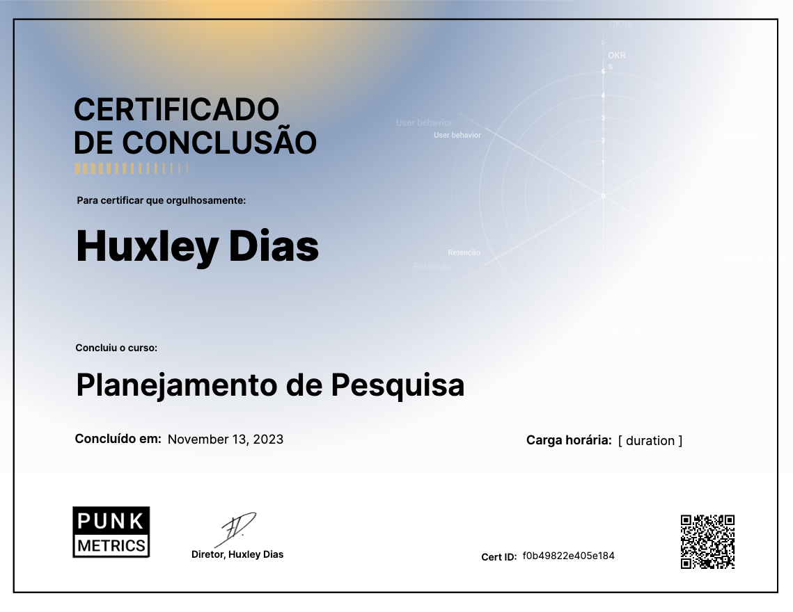 Certificado Curso Planejamento de Pesquisa